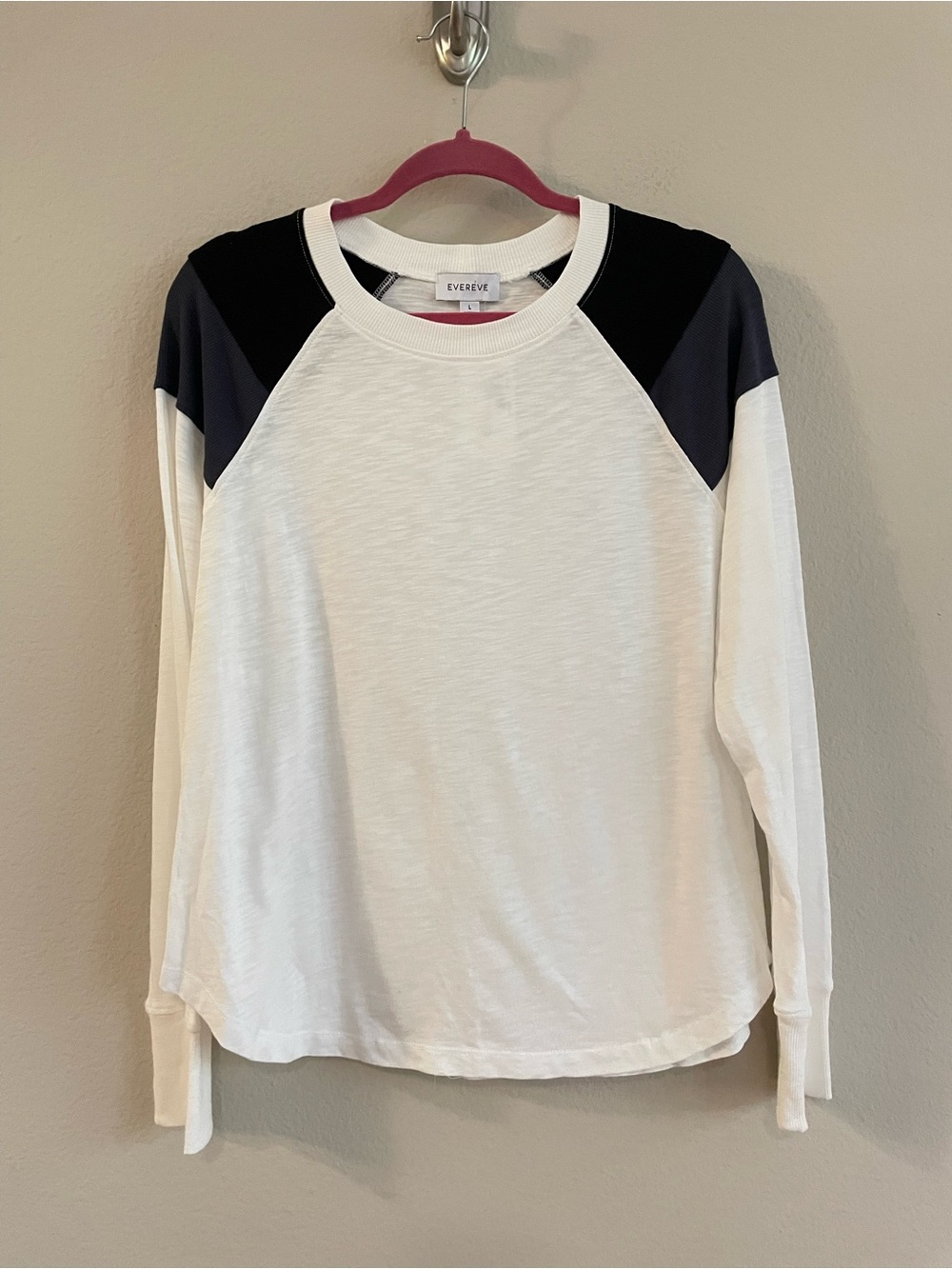 New Evereve Audrey Colorblock Slub Cotton Raglen Long Sleeve Tee Size L - Picture 2 of 6